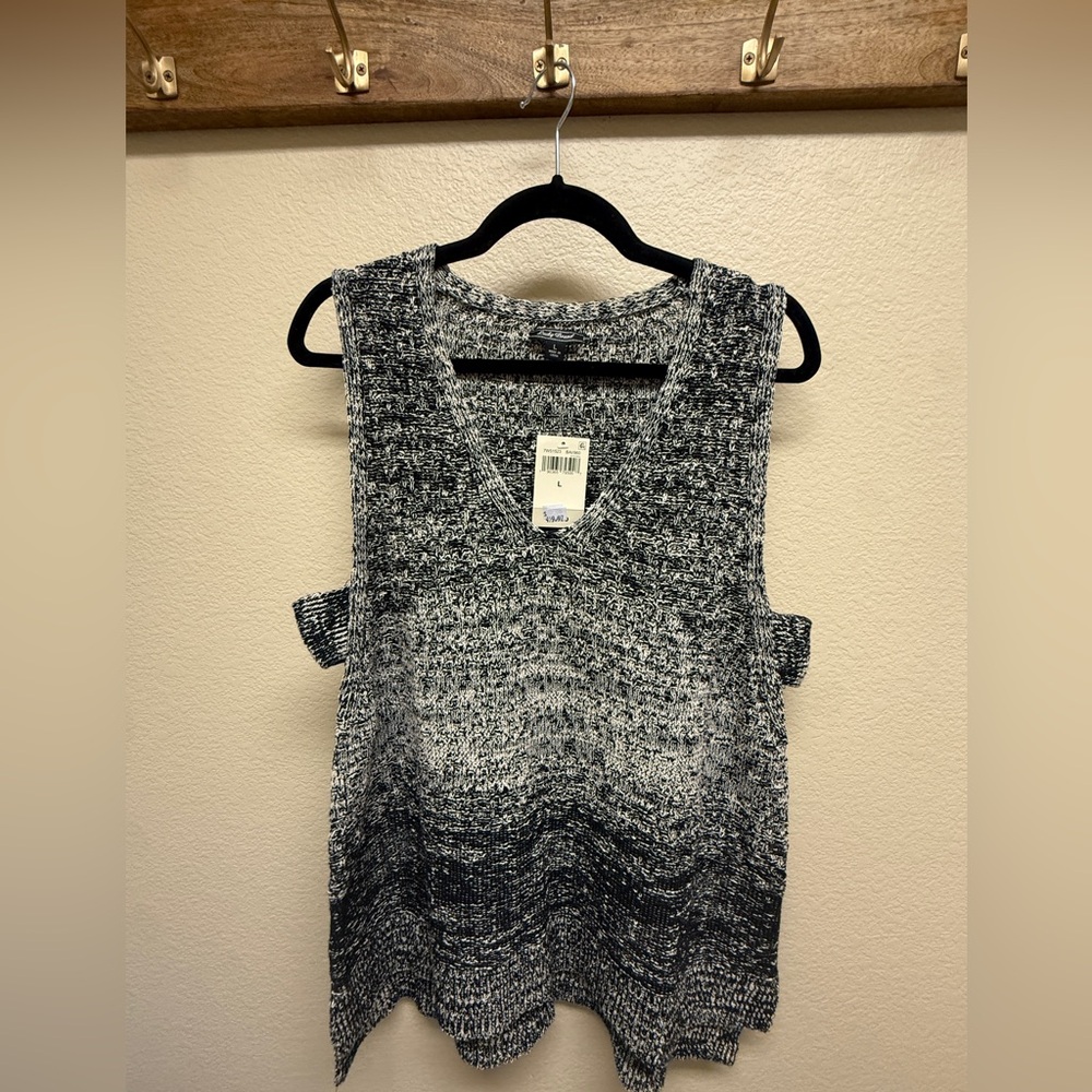 Lucky Brand Black & White Marled V-Neck Sleeveless Knit Tank